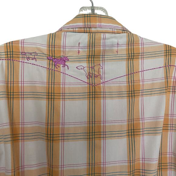 BIT & BRIDLE Women's L  Plaid Embroidered Pearl Snap Shirt Cowgirl Rodeo Western - Picture 8 of 9